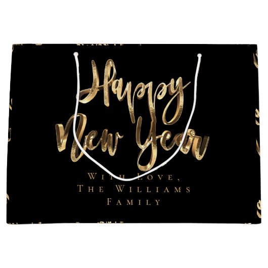 Elegantes Gold Look Script Schwarzes Glück Neues J Große Geschenktüte (Vorderseite)