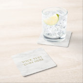 Elegantes Gold Look Text Weißes Marmorvorlage Rechteckiger Pappuntersetzer (Vor Ort)