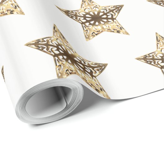 Elegantes Gold Look Weihnachtsstars Muster Geschenkpapier (Rolleneckpunkt)