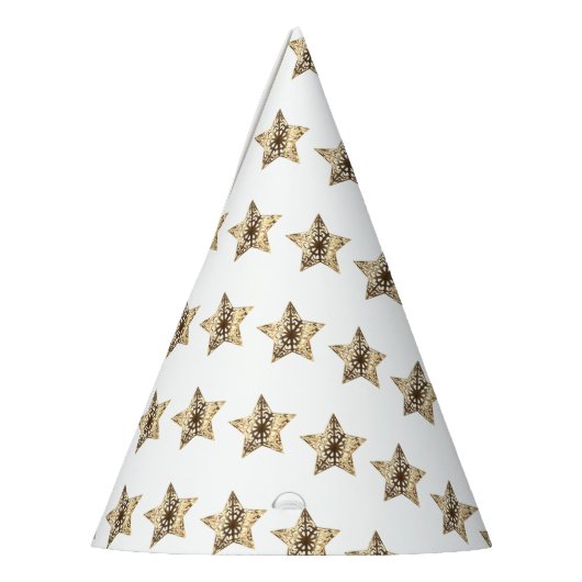 Elegantes Gold Look Weihnachtsstars Muster Partyhütchen (Links)