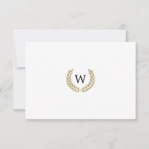 Elegantes Gold-Lorbeer-Monogramm Weiß Hochzeit-Ant RSVP Karte