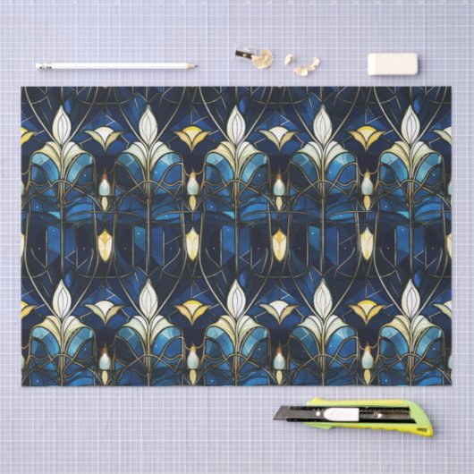 Elegantes Gold Lotus Imitate Gestaltete Glasmuster Seidenpapier (Handwerk)