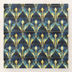 Elegantes Gold-Lotus-Muster aus Kunstglas Glasuntersetzer