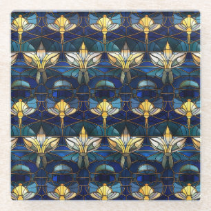 Elegantes Gold-Lotus-Muster aus Kunstglas Glasuntersetzer