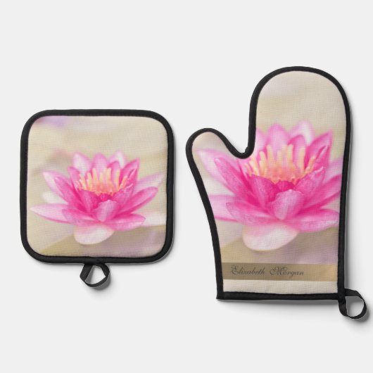 Elegantes Gold, Lotus, Yoga Ofenhandschuh & Topflappen-Set (Vorderseite)