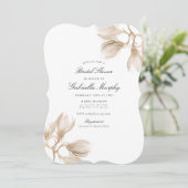 Elegantes Gold Magnolia Brautparty Einladung (Stehend Vorderseite)