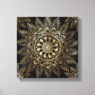 Elegantes Gold Mandala Black Design Leinwanddruck