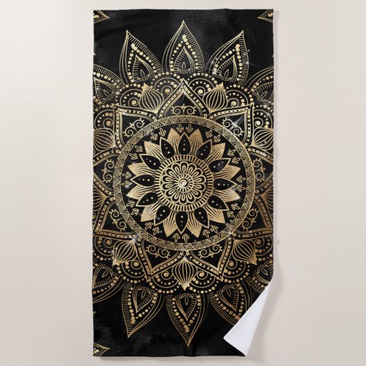 Elegantes Gold Mandala Black Design Strandtuch (Vorderseite)