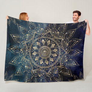 Elegantes Gold Mandala Blue Galaxy Design Fleecedecke
