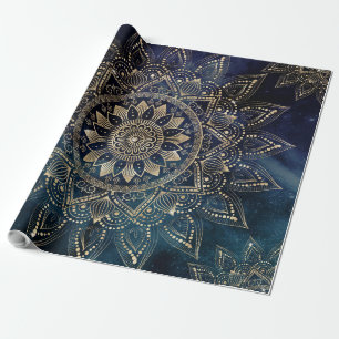 Elegantes Gold Mandala Blue Galaxy Design Geschenkpapier