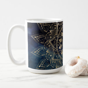 Elegantes Gold Mandala Blue Galaxy Design Kaffeetasse