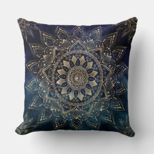 Elegantes Gold Mandala Blue Galaxy Design Kissen