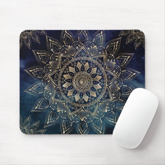 Elegantes Gold Mandala Blue Galaxy Design Mousepad (Mit Mouse)