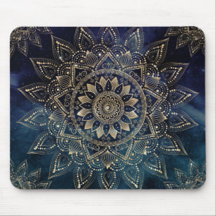 Elegantes Gold Mandala Blue Galaxy Design Mousepad