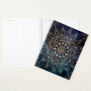 Elegantes Gold Mandala Blue Galaxy Design Planer