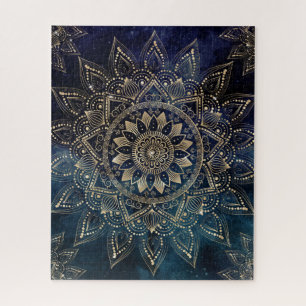 Elegantes Gold Mandala Blue Galaxy Design Puzzle