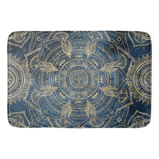 Elegantes Gold Mandala Blue Whimsy Design Badematte (Vorderseite)