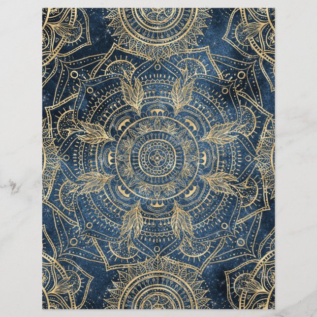 Elegantes Gold Mandala Blue Whimsy Design Briefbogen (Vorderseite)