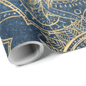 Elegantes Gold Mandala Blue Whimsy Design Geschenkpapier (Rolleneckpunkt)
