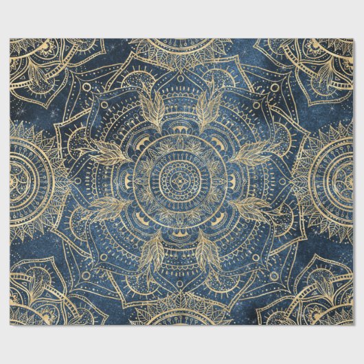Elegantes Gold Mandala Blue Whimsy Design Geschenkpapier (Flach)