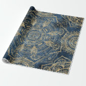 Elegantes Gold Mandala Blue Whimsy Design Geschenkpapier (Ungerollt)