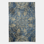 Elegantes Gold Mandala Blue Whimsy Design Geschirrtuch (Vertikal)