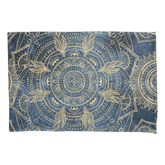 Elegantes Gold Mandala Blue Whimsy Design Kissenbezug (Vorderseite-Links)