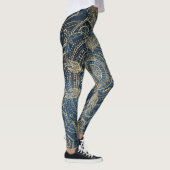 Elegantes Gold Mandala Blue Whimsy Design Leggings (Rechts)