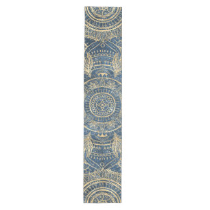 Elegantes Gold Mandala Blue Whimsy Design Mittelgroßer Tischläufer