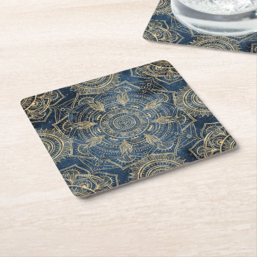 Elegantes Gold Mandala Blue Whimsy Design Rechteckiger Pappuntersetzer (angewinkelt)