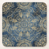 Elegantes Gold Mandala Blue Whimsy Design Rechteckiger Pappuntersetzer (Vorderseite)
