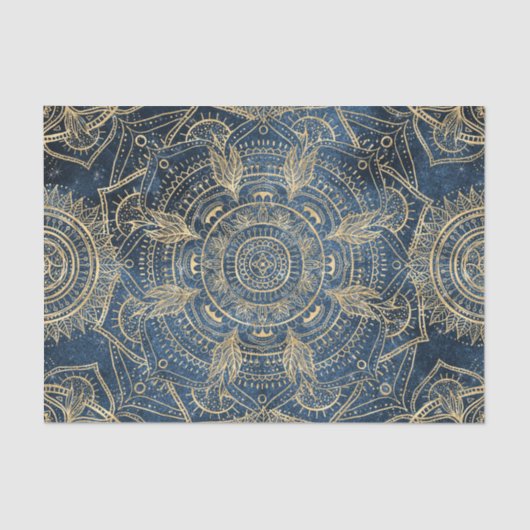 Elegantes Gold Mandala Blue Whimsy Design Seidenpapier (Vorderseite)