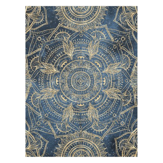 Elegantes Gold Mandala Blue Whimsy Design Tischdecke (Vorderseite)