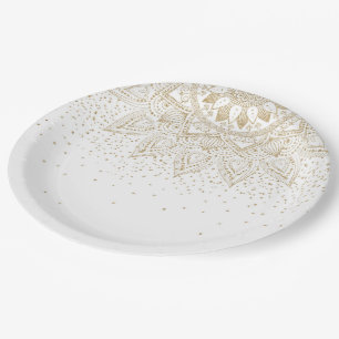 Elegantes Gold Mandala Dots Design Pappteller