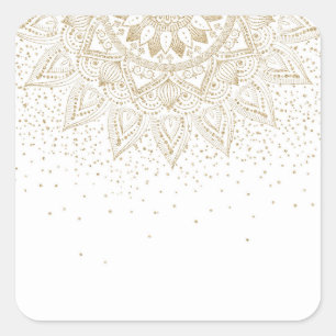 Elegantes Gold Mandala Dots Design Quadratischer Aufkleber