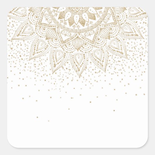 Elegantes Gold Mandala Dots Design Quadratischer Aufkleber (Vorderseite)