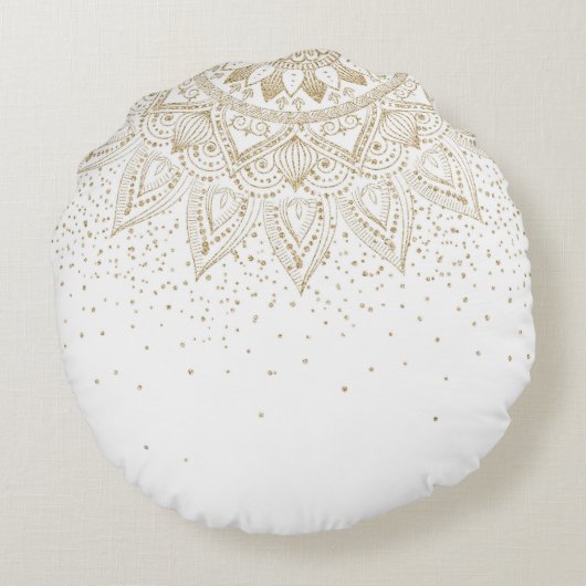 Elegantes Gold Mandala Dots Design Rundes Kissen (Rückseite)