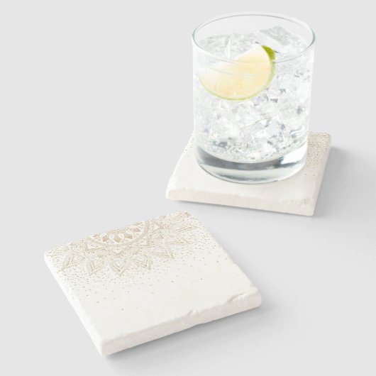 Elegantes Gold Mandala Dots Design Steinuntersetzer (Seitenansicht)