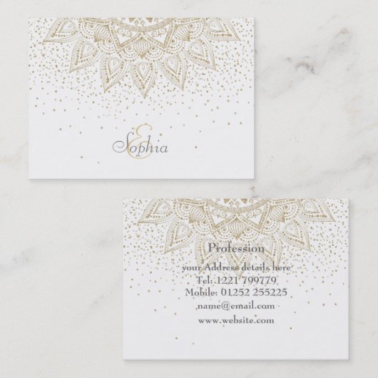 Elegantes Gold Mandala Dots Design Visitenkarte (Vorne/Hinten)