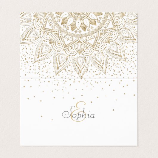 Elegantes Gold Mandala Dots Design Visitenkarten (Außenseite Aufgefaltet)