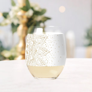 Elegantes Gold Mandala Dots Design Weinglas Ohne Stiel