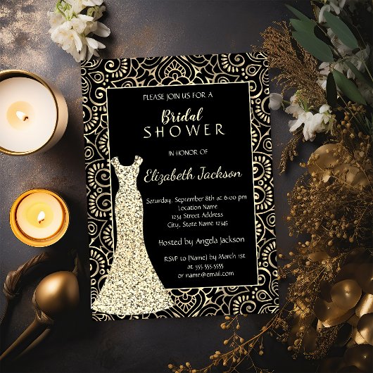 Elegantes Gold Mandala,Glitzer Dress Brautparty Einladung