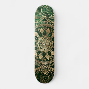 Elegantes Gold Mandala Green Design Skateboard