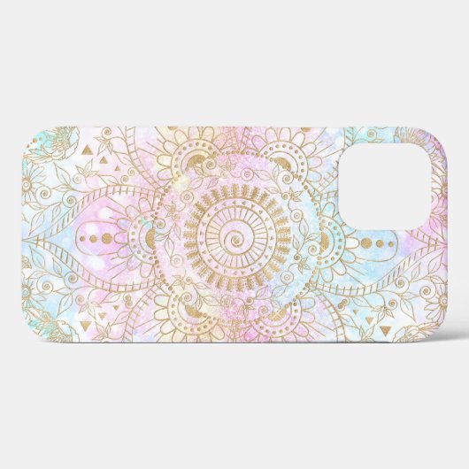 Elegantes Gold Mandala & Holographic Glitzer Desig Case-Mate iPhone Hülle (Rückseite (Horizontal))