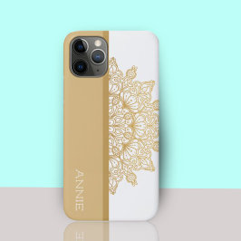 Elegantes Gold Mandala Muster auf weißem Namen Case-Mate iPhone Hülle