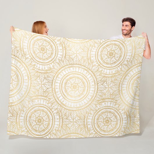 Elegantes Gold Mandala Sonnenblume Weißes Muster Fleecedecke (Beispiel)