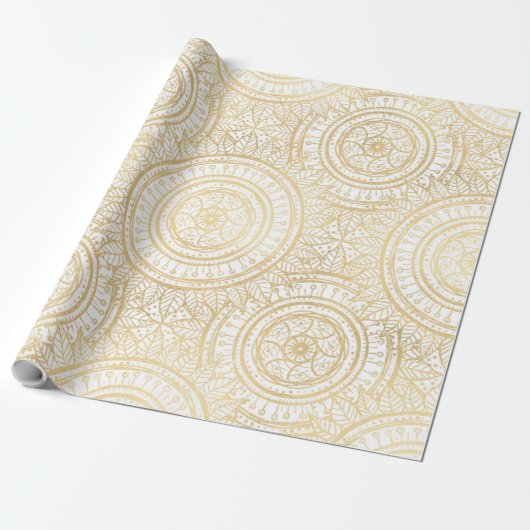 Elegantes Gold Mandala Sonnenblume Weißes Muster Geschenkpapier (Ungerollt)