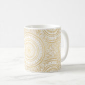Elegantes Gold Mandala Sonnenblume Weißes Muster Kaffeetasse (VorderseiteRechts)