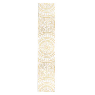 Elegantes Gold Mandala Sonnenblume Weißes Muster Mittelgroßer Tischläufer