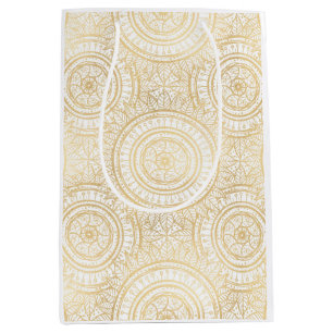 Elegantes Gold Mandala Sonnenblume Weißes Muster Mittlere Geschenktüte